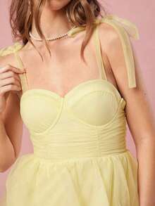 Vestido de mujer elegante de unicolor con tirantes de malla - Amarillo - Ver 3