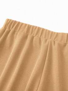 Pantalones informales de pierna ancha de unicolor para mujer - Caqui - Ver 7