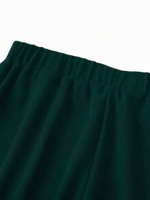 Pantalones informales de pierna ancha de unicolor para mujer - Verde Oscuro - Ver 5
