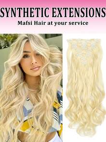 Extensiones de cabello sintético negro ondulado de 22 pulgadas y 7 piezas con clip invisible, para uso diario - Multicolor - Ver 10