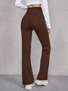 Pantalones acampanados de cintura ancha - Marrón Chocolate - Ver 2