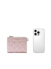 FOREVER FOR YOU 2026 New Arrival Soft Short Wallet, Rhombus Pattern Compact Zipper Wallet, Korean Minimalist Coin Purse - Pink - View 2