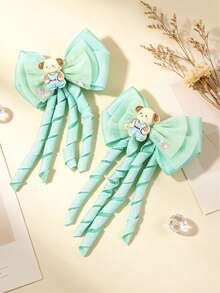 2pcs Solid Color Bow Hair Clips, Cartoon Ribbon Decor Hair Accessories, Versatile Casual Hair Clips, Suitable For Daily Wear - Multicolor - View 10