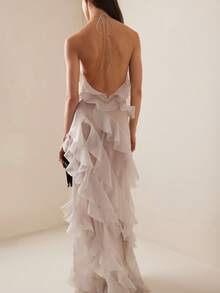 Vestido fiesta tirantes transparente con escote V elegante - Blanco - Ver 5