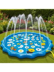 Alfombra rociadora inflable extra grande, científico inteligente con 26 letras y patrón de animales, almohadilla de salpicadura, tapete de agua resistente para jardín y césped al aire libre, adecuado para césped, playa, jardín, parque de verano, aprendizaje de letras - A - Ver 3