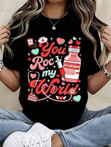 Camiseta de Enfermera de Manga Corta "You My World" con Diseño de Medicamento Uronium para Profesionales Médicos y Amantes de la Salud, Camiseta de Verano - Negro - Ver 2