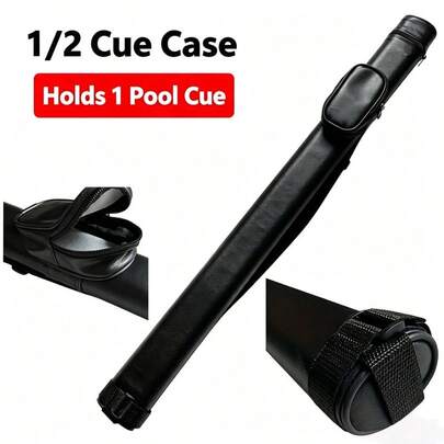 1/2 Split Black PU Leather Pool Cue Case, 2-Hole Cylinder Billiard Stick Carrier