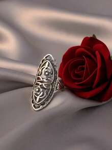 1pc Elegant Flower Design Alloy Adjustable Ring For Women, Fashionable Party Jewelry, Ideal Gift For Wedding & Anniversary, Stackable Comfort Fit Ring - 銀色 - 查看 6