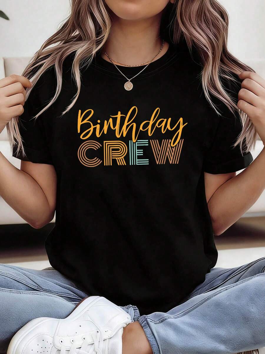 Talla, camiseta de cumpleaños de talla para mujer - Blusa extragrande de manga corta y cuello redondo adecuada para atuendos de cumpleaños, ropa casual de primavera y verano, atuendos a juego para despedida de soltera, prenda superior lavable aáquina - Negro - Ver 1