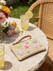 草編海星手拿包，波希米亞風海灘草編手腕包，彩色海星裝飾，夏季沿海草編手提包，適合海灘旅行與度假，休閒出遊與海灘派對，適合女性與青少年，春假、復活節與夏季送禮首選，可作為海灘手拿包、手腕包與度假手提包，情人節、生日、畢業季與教師節禮物 - 彩色 - 查看 9