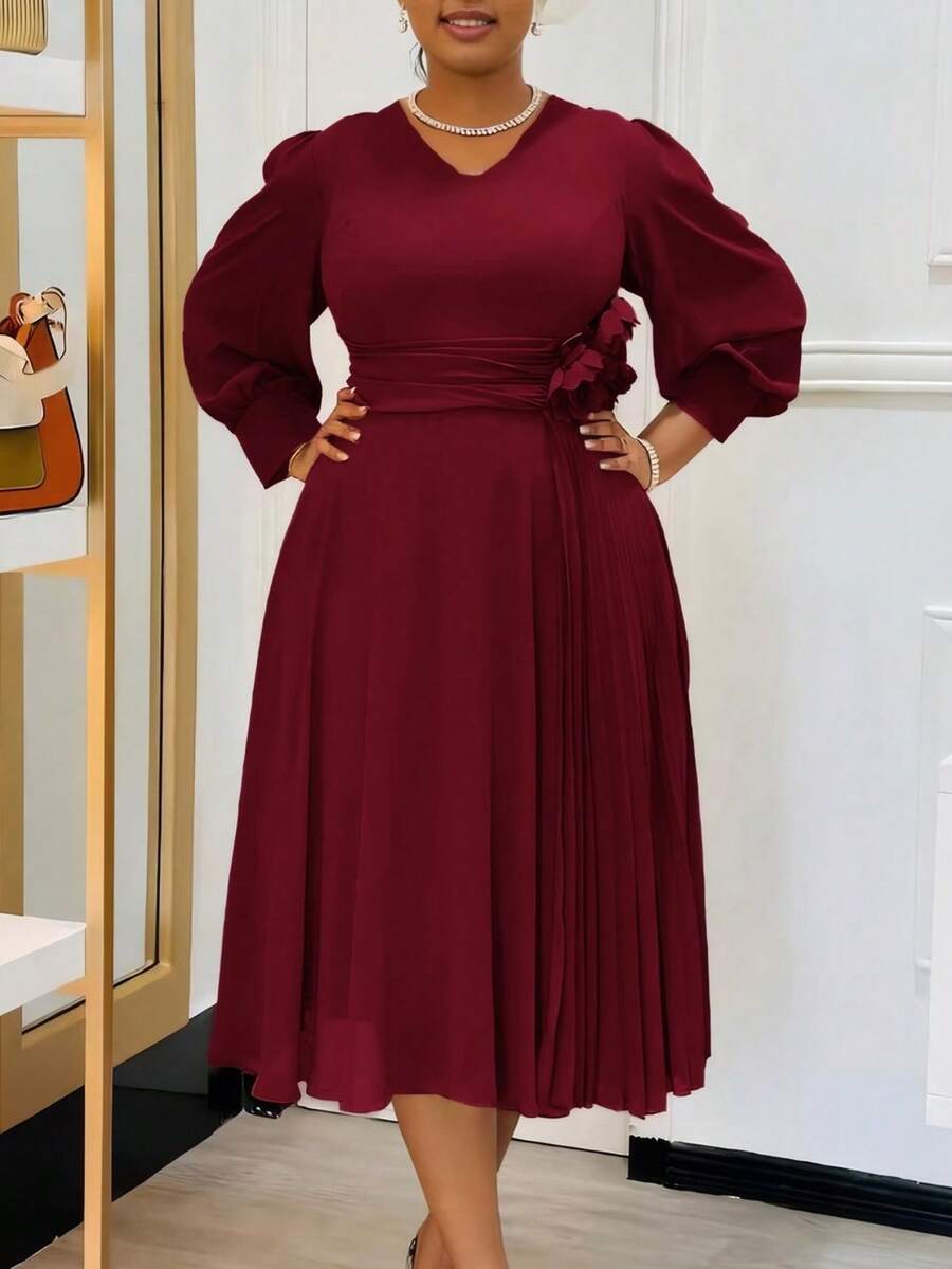 Vestido en corte A de color liso, elegante y con estilo, nueva llegada de primavera para tallas grandes - Burdeos - Ver 1