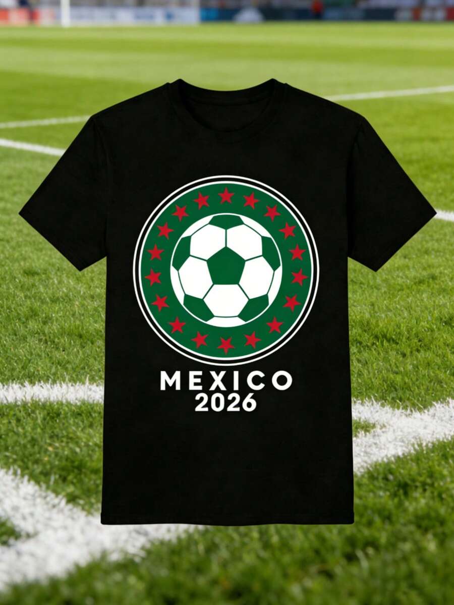 Hombres 002 | | Fútbol | Camiseta deportiva con el escudo del equipo mexicano, que presenta un balón de fútbol y la inscripción "MÉXICO 2026", perfecta para los aficionados al fútbol que desean mostrar su lealtad y entusiasmo por el deporte en la gran competición que se llevará a cabo en México en 2026. - Negro - Ver 1