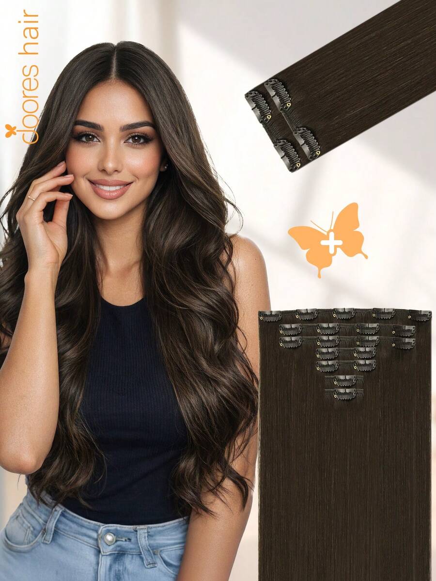 DOORES 9PCS Ekstensi Rambut Jepit Lurus Rambut Manusia Asli Alami Ekstensi Rambut Manusia Perawan Tenunan Ganda Jepit Tak Terlihat & Lembut Potongan Rambut Mini Untuk Rambut Tipis Untuk Wanita - S2 - View 1