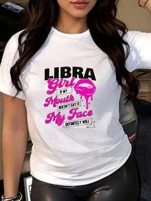 Playera Gráfica del Zodíaco Libra para Mujer, Estampado Divertido de Astrología con la Frase frase estampada, Apta para Todas las Temporadas y para la Temporada de Libra, con Letras. - Blanco - Ver 1