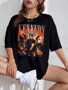 Camiseta Unisex con Estampado de Videojuego Retro, Cuello Redondo, Manga Corta, Diseño Vintage, Ideal para Fans - Blanco - Ver 1