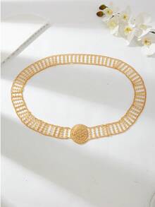 Mgyi Jewelry Gold Plated Multi-Row Hollow Round Embossed Buckle Waist Chain, Wide Body Chain For Women, Versatile Accessory - PYD-049 - View 4