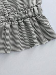 conjunto de 2 piezas de mujer con top halter con lazos y pantalones cortos a rayas con espalda descubierta, adecuado para vacaciones de verano y viajes - Negro - Ver 5
