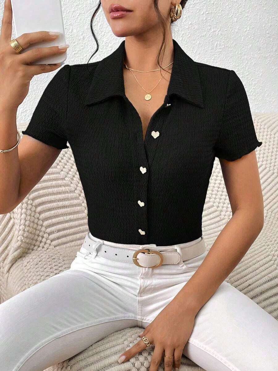 Frenchy Camiseta unicolor con botón delantero - Negro - Ver 1