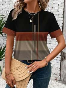 Camiseta holgada de manga corta con cuello redondo y gráfico de corazón minimalista casual para mujer, adecuada para primavera/verano, Día de San Valentín, Carnaval - Camiseta gráfica linda con diseño de corazón, casual - Multicolor 10 - Ver 1