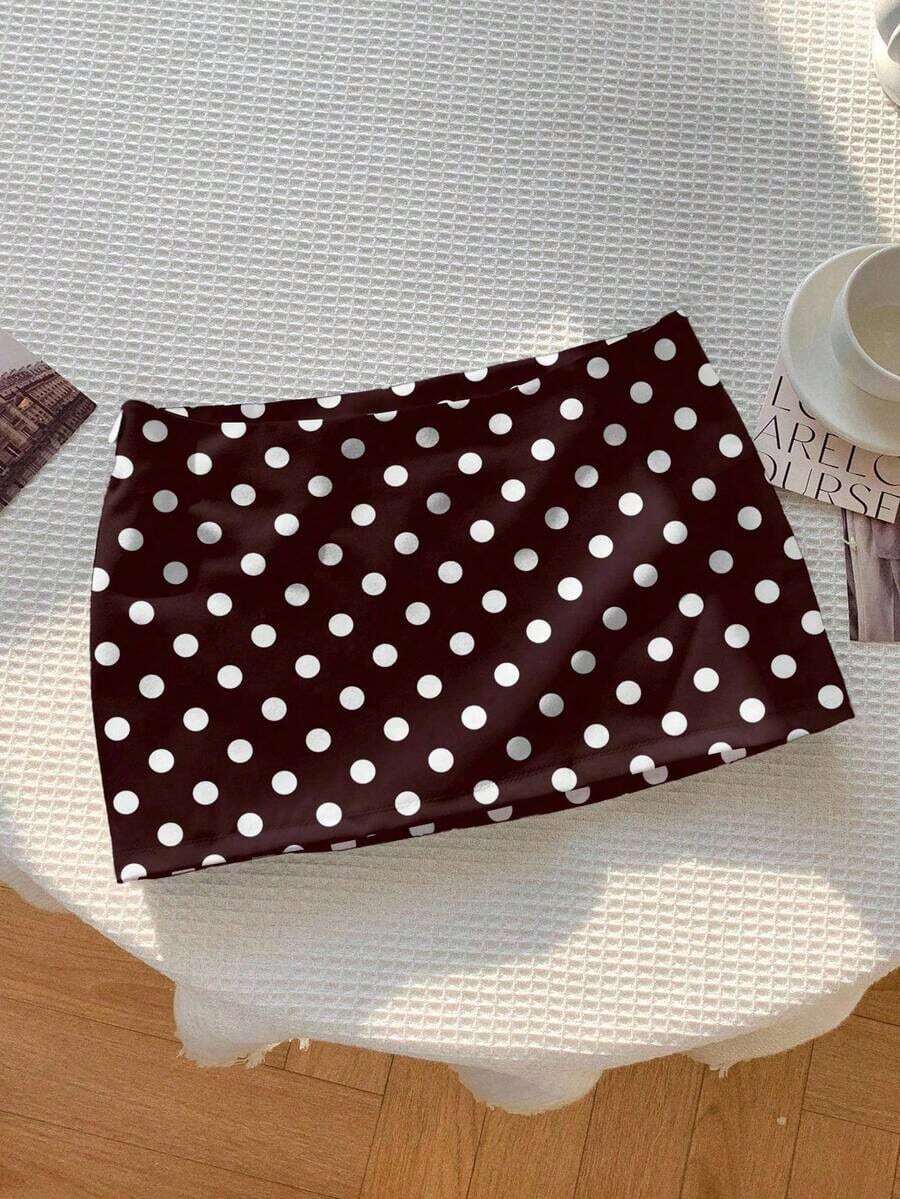Falda corta de verano informal para mujer con cintura baja de unicolor - Marrón Chocolate - Ver 1