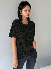 Camiseta de manga corta holgada con estampado de leopardo para mujer, ropa de verano y otoño - Multicolor 3 - Ver 5