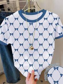Camiseta de mujer de manga corta con cuello redondo y estampado de leopardo en bloques de color, para verano - Blanco 6 - Ver 6