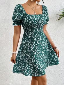 Vestido casual de mujer con estampado floral ditsy para vacaciones - Verde - Ver 4