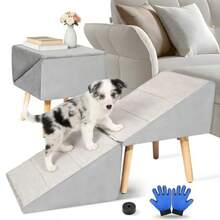 Escalera Perro Cama 2 en 1 Convertible a Rampa para Perros Subir Cama. Protege Articulaciones de Perros Mayores o Lesionados, Antideslizante + Guantes - Gris - Ver 8