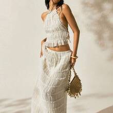 Women's Vacation Outdoor Romantic Halter Backless Low Waist Skirt Set Beach Skirt Set Summer Skirt And Top Set Summer 2 Piece Sets Woman Beach 2 Piece Set 2 Piece Skirt Set - Verde - Ver 2