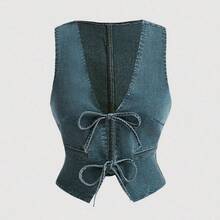 MOD Women's 70s Casual Slim Fit Denim Vest With Tie Front, Vintage - Lavado ligero - Ver 6