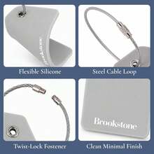 Brookstone Luggage Tags For Suitcases - 2 Pack Silicone Travel Tags With Steel Cable Loop, Name Card And Privacy Cover, Size One Size, Grey - ColorB - View 5