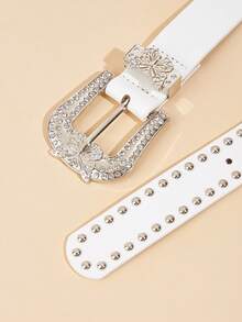 1pc Rivet Sexy Fashion Y2K PU Leather Belt, Rivet Waist Belt With Western Cowboy Buckle & Butterfly Rhinestone Buckle, Suitable For Daily Wear - Butterfly Diamond Buckle - View 8