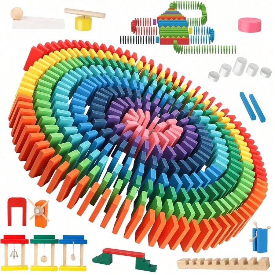 1000 bunte Holzdominosteine, inklusive Ersatzsteinen und Aufbewahrungsbeutel. Ein kreatives Lernspielzeug zum Stapeln und für Kettenreaktionen, ideales Geschenk; geeignet für verschiedene Anlässe: Familienspiele, Geburtstagsfeiern, Teamspiele, Familienabende. - Verschiedenfarbig - Übersicht 1