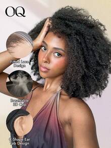 OQ Peluca de encaje frontal de cabello humano rizado asiático de 18-30 pulgadas con densidad del 200%, línea del cabello previamente recortada, color negro natural, fácil de usar para principiantes, sin necesidad de pegamento, liviana y cómoda para uso diario - S1 - Ver 3
