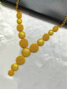 1 Necklace, 1 Bracelet, 1 Ring, 1 Pair Earrings Fashion Women's Gold-Plated Sphere Pendant Jewelry Set, 4pcs, Suitable For European, African, Middle Eastern, Dubai, Saudi Arabia Brides, Weddings, Parties, Dresses, Mother's Day, Valentine's Day, Birthday, Holiday Gifts, Daily Wear - Yellow Gold - View 3