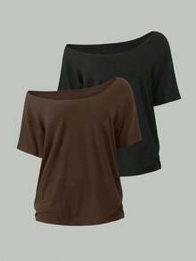 Camiseta blanca holgada con cuello asimétrico para mujer - Multicolor 6 - Ver 1