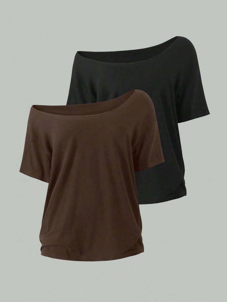 Camiseta blanca holgada con cuello asimétrico para mujer - Multicolor 6 - Ver 1