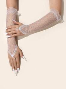 1 Pair Women's Arm Sleeves, Fashion Rhinestone Mesh Rave Retro Sheer Black Elastic Rhinestone Gloves, Rave Outfit Accessory, Glittering Party Performance Gloves,Festival,Camping - A - View 19