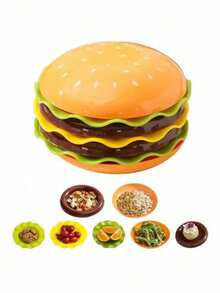 Bộ 7 bát đựng đồ ăn vặt/tráng miệng hình hamburger có thể xếp chồng kèm nắp, đồ dùng bàn ăn nhà bếp sáng tạo làm quà tặng - Nhiều màu - Xem 3