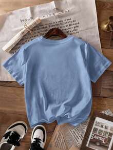 Camiseta Personalizada de Verano 2026, Top Azul Claro, Top Bordado con Ballena, Camiseta 100% Algodón, Camiseta Casual, Top Kawaii, Camiseta Minimalista, Camiseta de Manga Corta - Camiseta de Algodón Holgada de Manga Corta y Cuello Redondo Estilo Vintage Urbano - Azul 2 - Ver 2