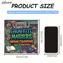 GDTME 1pc Graffiti Master City Coloring Book: Bold Street Style Coloring Book For Adults And Teens, Cool And Stress-Relieving, Made Of 120g Thick Paper, 24 Pages, Inner Pages Filled With Graffiti-Themed Line Art, Including Classic Street Spray Paint Designs, Retro Hip-Hop Elements And City Scenes, Helps Release Stress - Coloring Book - View 8