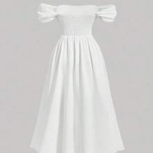 MOD White Off-Shoulder Ruffled Romantic Summer Dress, Plus Size,Graduation Dress,Birthday Dresses For Women,Corset Dress For Women - Blanco - Ver 3