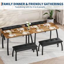 Conjunto de comedor industrial de 3 piezas para 4 personas – Estructura de metal resistente y superficie de madera – Incluye 2 bancos tapizados en cuero PU – Mobiliario moderno y ahorrador de espacio para comedor, cocina o restaurante – 43''x28''x30'' – Negro/Gris/Vintage - Color retro - Ver 6