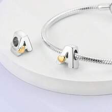 1pc S925 Sterling Silver 26 Letter Bead, Featuring Original Dual-Color Heart Accent Design. This Personalized Initial Pendant Can Be Used For Bracelets Or Necklaces, Making It A Versatile Accessory For Handmade Projects. Its Elegant And Exquisite Style Meets The Needs Of Creative Projects And Is Suitable For Daily Wear. - Silver - View 2