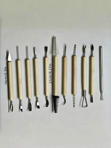 (1/3/4/6/11)Pcs Double-Ended Pottery Carving Tool Set, Wooden Handle, Stainless Steel Carving Head, Suitable For Pottery Shaping, Carving, Cleaning, Perfect For Beginners And Artists, Gift For Art Lovers - Clay Tools - View 2