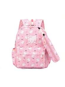 SANRIO 1个三丽鸥时尚女士背包和铅笔盒 - 可爱清新印花Hello Kitty Kuromi My Melody大容量笔记本电脑包,轻便可调节肩带,理想的学校/户外/旅行包,必备返校礼物 - 彩色 - 查看 3