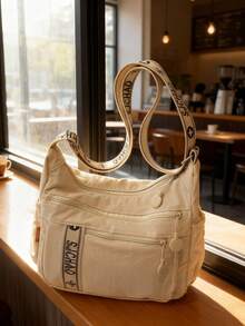 Bolsa Transversal Personalizada com Design de Nicho Versátil e Casual, Bolsa de Ombro Fashionável de Alta Qualidade e Grande Capacidade com Vários Bolsos, com Alça de Ombro Especial, Adequada para Trabalho, Transporte, Compras, Jantar, Etc. - Bege - Visão 9