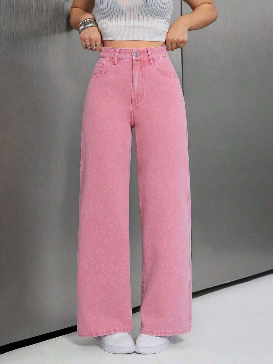 Unity Jeans de mezclilla lisos y casuales para mujer - Ponche de Fiesta - Ver 1