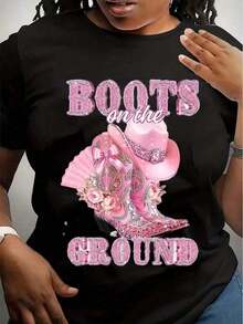 Camisetas Casuales Premium Unisex Bonitas, Camiseta de Mujer con Estampado Floral de Sombrero de Vaquera del Oeste Rosa, Talla Grande, Ropa Casual Urbana 220g-Unisex, Adecuada para Salidas Diarias Casuales, Top de Verano de Manga Corta, Camiseta con Estampado Retro Y2K - Negro - Ver 6