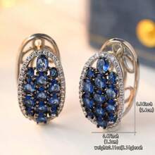 Luxury Women's Synthetic Blue Cubic Zirconia Hoop Earrings, Charming Silver Color Wedding Jewelry - Silver - View 2